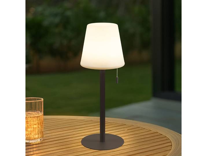 Azalea LED Portable Tischleuchte IP44 Weiß/Braun - Lindby - Balkon - Modern - Aluminium - Mit Schirm