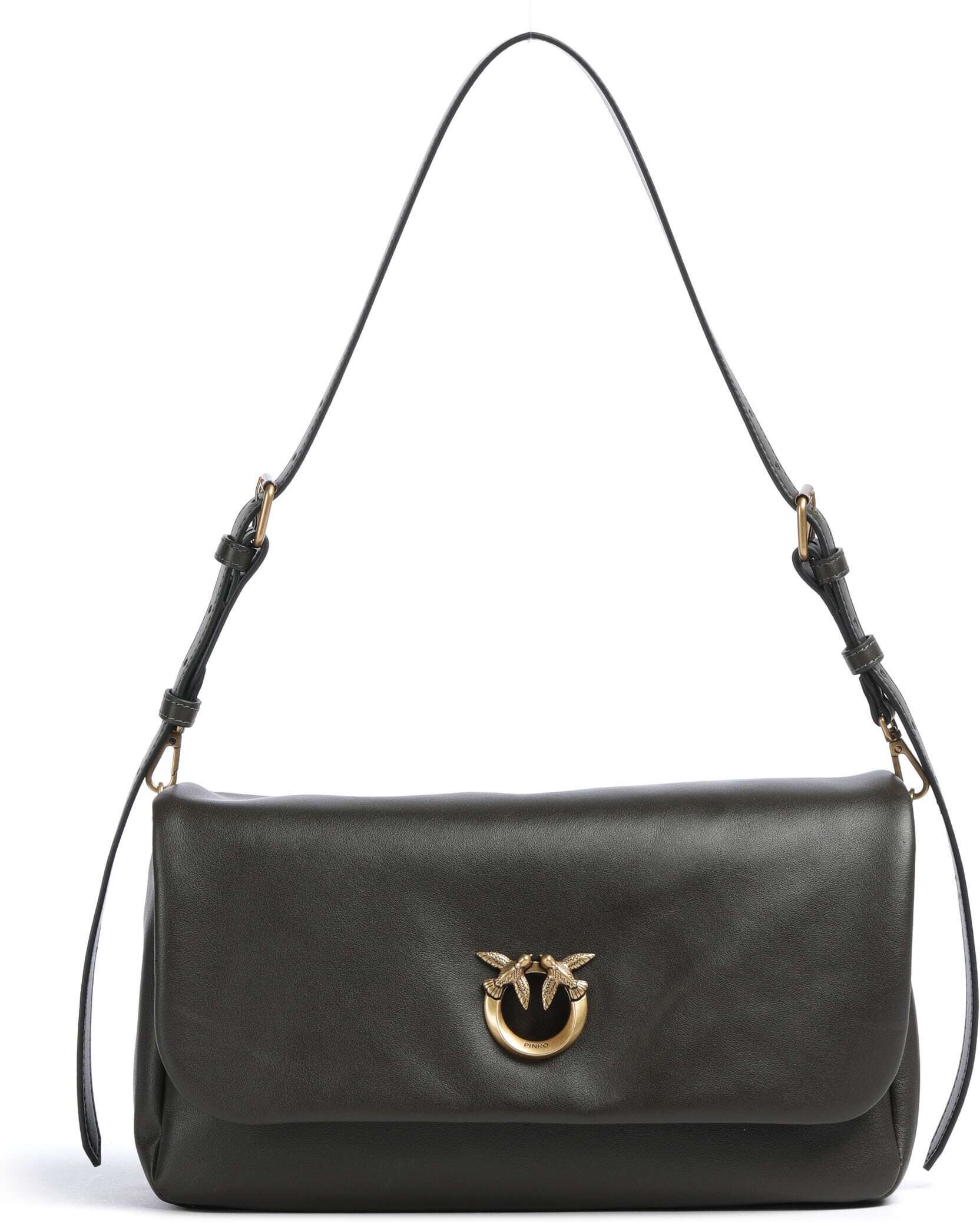 Pinko Click Soft Horizontal Schultertasche aus Leder, oliv