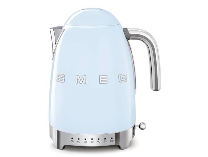 Smeg, Wasserkocher Temperatur regelbar KLF04PBEU 1,7L zuzüglich Temperaturniveaus, Anti-Limiden Filter, Wasserspiegelindikator, Stromversorgung 2400W, Pastellblau