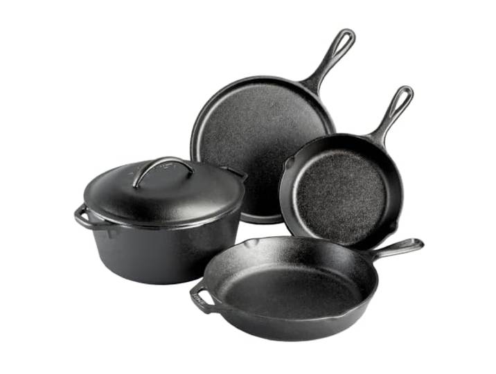 Lodge Pfannen-Set aus bereits eingebranntem Gusseisen, 5-teilig, Schwarz