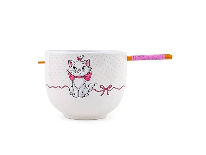 Silver Buffalo Disney The Aristocats Marie Keramik-Geschirr-Set, inkl. Ramen-Nudelschale und Essstäbchen aus Holz, 590 ml