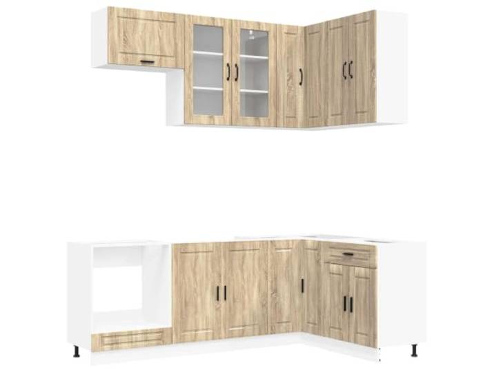 HKTMGDNG Küchenzeile 8-teilig Porto Küchenschränke Sonoma-Eiche Flexibles 8-teiliges Einbauküchen Set für die Küche, mit verstellbaren Füßen und Kippschutz für optimale Stabilität.