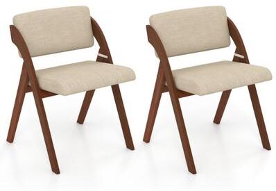 Costway Set of 2 Folding Kitchen Dining Chairs with Rubber Wood Legs-Walnut