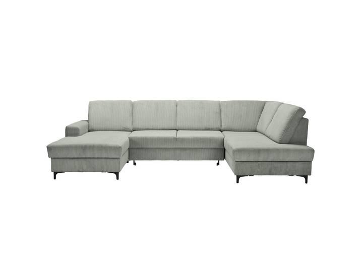 Stylife Wohnlandschaft ink. Funktionen, Salbeigrün, Metall, Ottomane rechts, U-Form, 317x185 cm, Made in EU, Rücken echt, Wohnzimmer, Sofas & Couches, Wohnlandschaften, Wohnlandschaft U-Form