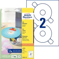Avery Zweckform Inkjet CD-Etiketten, Ø 117 mm, weiß, bedruckbar, Inkjet, Laser s/w, Farblaser, 25 Blatt = 50 Stück