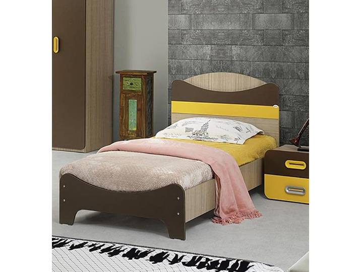 Xlmoebel Kinderbett XLMOEBEL Kinderbett Gelb Braun mit Kopfteil aus Holz (Einzelartikel, 1-tlg., Kinderbett), Made in Europa