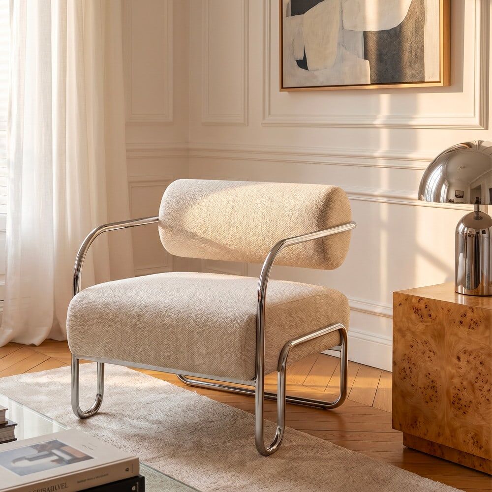Drawer Fauteuil en tissu pieds chrome - beige Beige 84x74x67cm