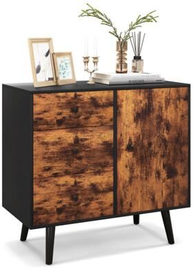 Costway Mid-Century Wood Storage Cabinet with Door and 3 Drawers