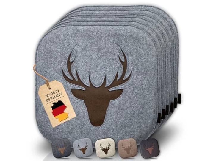 kontor28® - Sitzkissen Filz handgefertigt Made IN Germany Sitzkissen Stuhl 37,5x37,5 cm aus rPET-Filz extra weiche und robuste Polsterung Sitzauflage Stuhl Johann grau 6er-Set