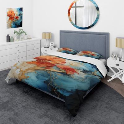 DESIGN ART "Designart ""Orange Teal Abstract Fractal"" Orange Modern - Bed Cover Set With Shams"