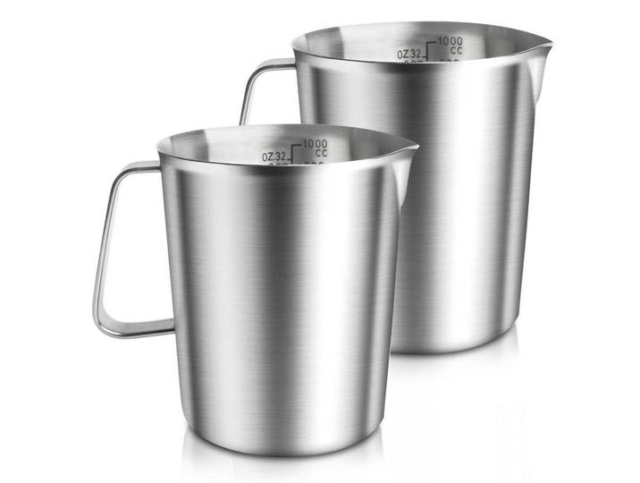 Messbecher 1L Edelstahl 2er Set, Silberfarben, Metall, Backen & Backzubehör, Messbecher