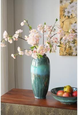Kodotan sofa "D7x15.9"" Decorative Ceramic Vase With Blue And Green Reactive Glaze"