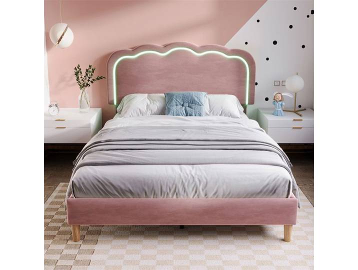 Lit adulte - YEHTOKHOME - 140 x 200 cm - LED multicolore avec modes musicaux - Sommier à lattes inclus