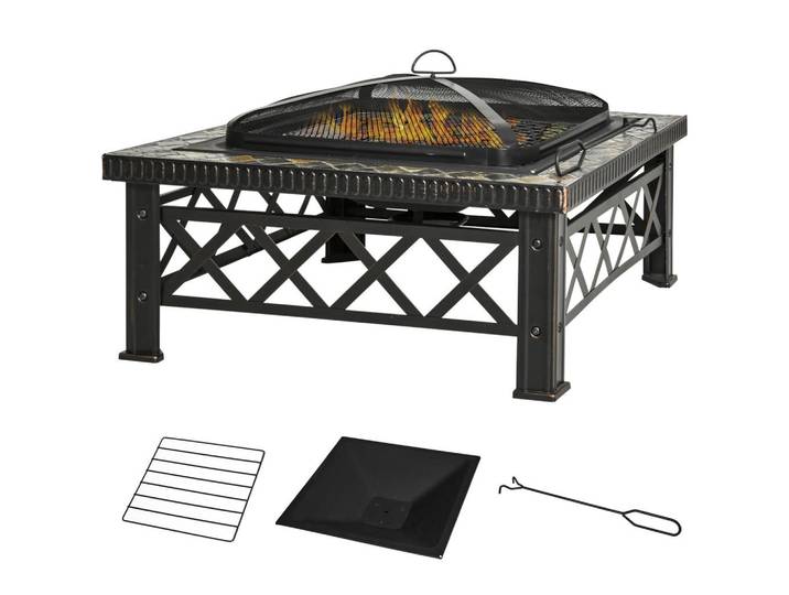 ComfortXL Feuerschale 3-in-1 De-10408 mit Grillrost & Eiskübel Schwarz, Metall, 76x47x76 cm, Gartenmöbel, Feuerschalen & Feuerkörbe