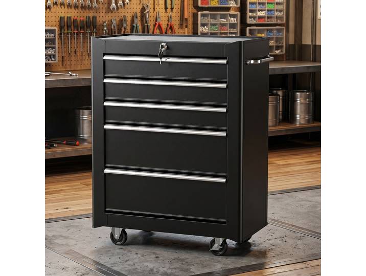 HOMCOM Chariot à Outils 5 Tiroirs Verrouillables Acier Noir