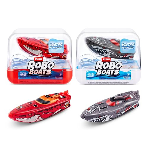 ZURU Robo Alive Robo Boats set met White Shark en Dino Shark, 2 stuks, watergeactiveerd boot speelgoed voor in bad of zwembad