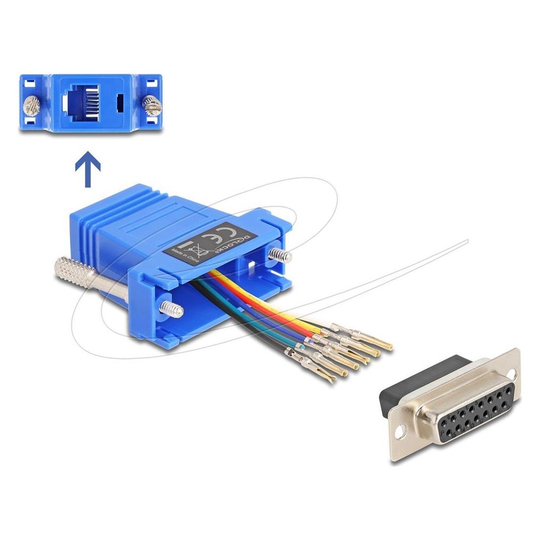 Delock 67090 - D-Sub 15 Pin Buchse zu RJ12 Buchse Montagesatz blau (67090)