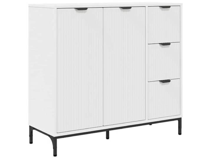 KPOTUERTU Sideboard Weiß 89,5 x 33 x 82 cm Holzwerkstoff Modernes Design, rechteckige Form, schwarze Stangengriffe, Wandbefestigungsset, bis 60 kg belastbar