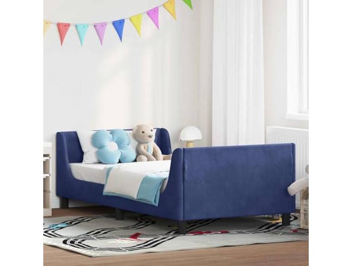 RJPLMFV Kinderbettgestell, Velours, Blau Lattenrost inklusive, robustes Holzwerkstoff, modernes Design, pflegeleicht