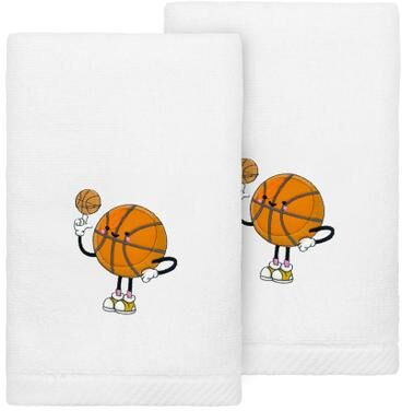Authentic Hotel and Spa Basketball Player Embroidered Luxury 100% Turkish Cotton Hand Towels Set of 2