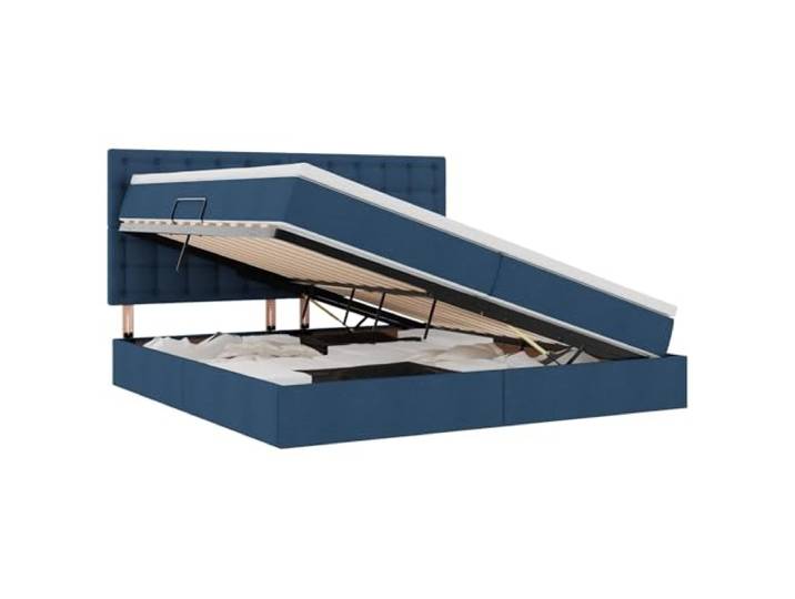 KKgypkn Aufbewahrungsbett mit Matratze Blau 200 x 200 cm, Kunstleder, seitlich geöffnetes Stauraumbett mit hydraulischem Liftsystem, schwarzer Rahmen, Betthöhe 48,5 cm, Moderne Eleganz