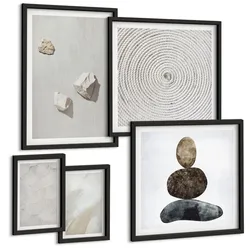 BILDER SET 5er Set - 50x50 cm & 20x30 cm & 40x60 cm Schwarzer Rahmen - Sandsteine moderne Farbe