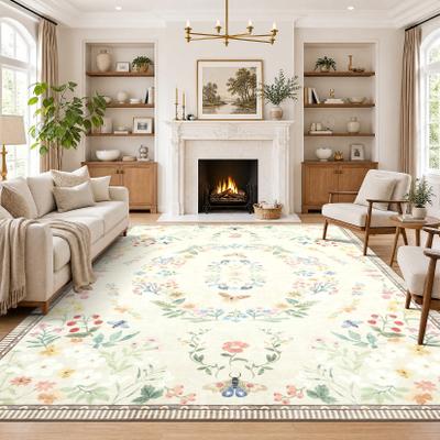 Garvee Retro Garden Floral Area Rug Non-Slip Washable Low Pile Carpet