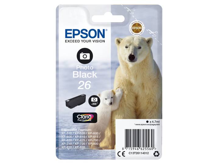 Epson IJsbeer enkelverpakking fotozwart 26 Claria Premium-inkt