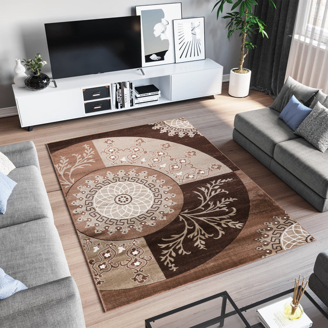 World Menagerie Eichelberger Rectangle Abstract Dhurrie Washable Area Rug Brown Rectangle 120 x 170cm