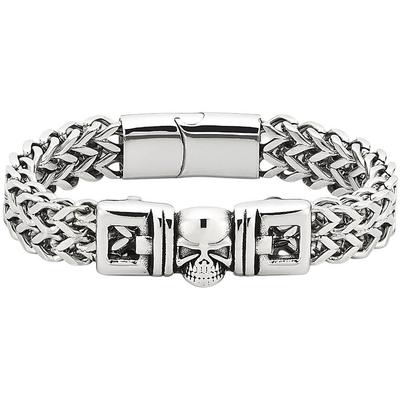 Edelstahlarmband BRUNO BANANI "Schmuck Geschenk Armschmuck Edelstahl mit Totenkopf-Motiv", silber (edelstahlfarben), Armbänder, Damen, 22cm, Edelstahl, Edelstahlarmband