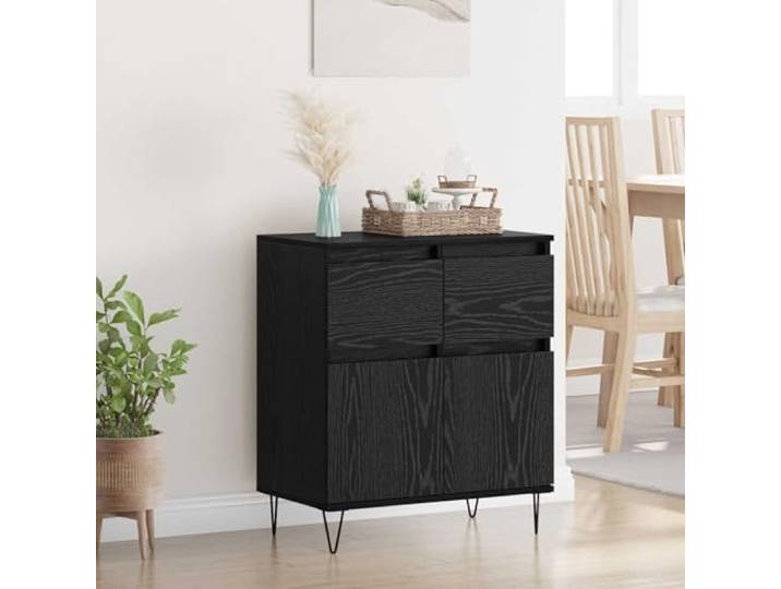 RJPLMFV Anrichte Eiche Schwarz 60 x 35 x 70 cm Holz Ingenieurskunst Eisen Aufbewahrungsmöbel für Wohnzimmer, Stahlbeine, ausziehbare Schubladen, Scharniertüren, einfache Reinigung