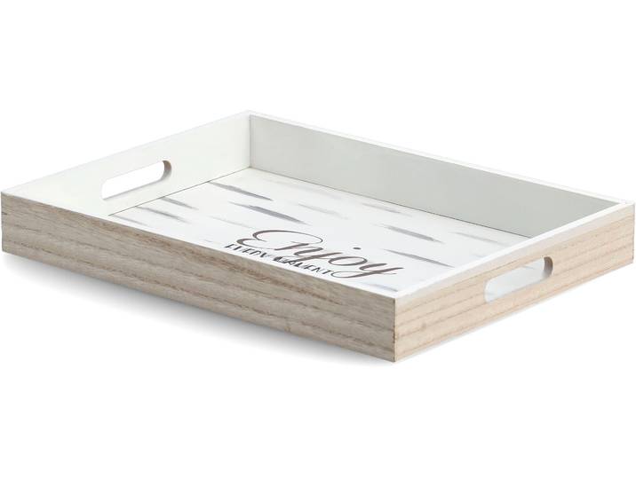 Tablett ZELLER PRESENT Enjoy , weiss (weiß), B:30cm H:5,5cm L:40cm, Tabletts, Tablett, Hochwertiges Poloniaholz