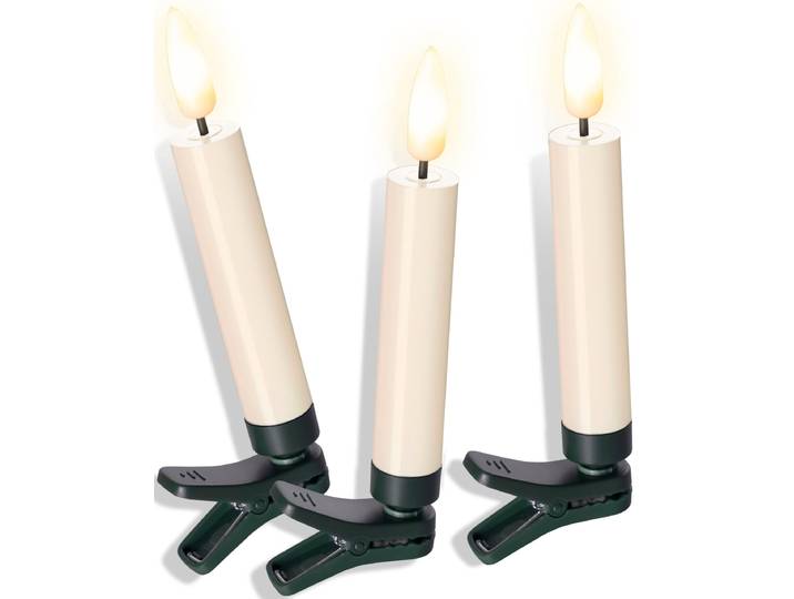 OTTO HOME LED-Christbaumkerzen Bjarne, 25 kabellos Kerzen mit 3D-Flamme, Höhe ca. 11,5 cm , weiß, Flammen 25 Stk., Lichterketten, Weihnachtsdeko, Christbaumschmuck mit Dimm-/Flacker- und Timerfunktion, LED-Christbaumkerzen