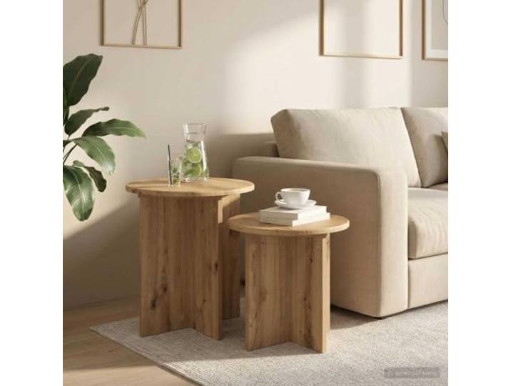 Set mit 2 Beistelltischen aus Eichenholz Klare Linien, minimalistischer Look, einziehbare Tische, vielseitig einsetzbar, einfache Montage, einfache Wartung