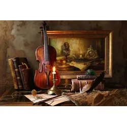 Fototapete PAPERMOON "Photo-Art ANDREY MOROZOV, STILLLEBEN MIT VIOLINE UND MALEREI", bunt, B:3,5m L:2,6m, Vlies, Tapeten