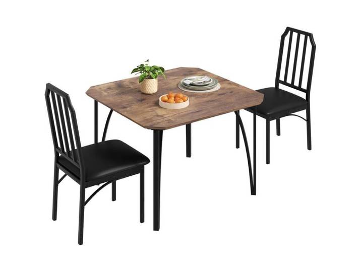 AFF Ensemble table et chaise de salle à manger-Table et 2 chaises rembourrées-2 Personnes Bords chanfreinés Couleur rétro