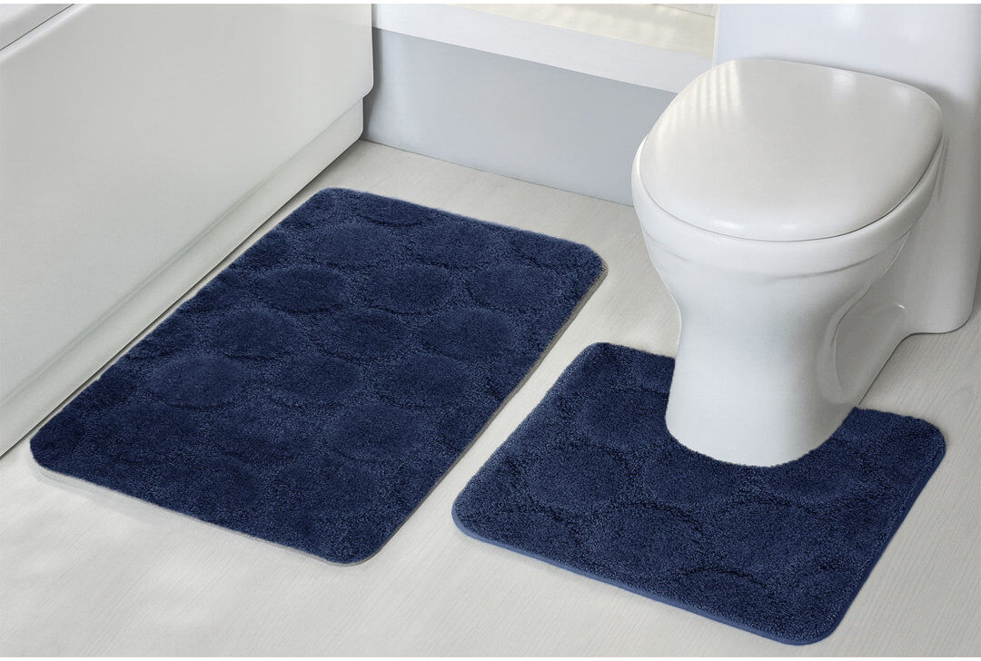 17 Stories 3D Effect Supersoft High Density Anti Slip Cobla Bath Mat Set Navy 50cm W
