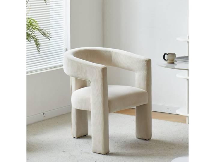 Fauteuil scandinave en velours côtelé beige