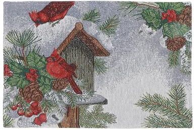 IH Casa Decor Tapestry Placemat Birdhouse Cardinal 13 X 18 - Set of 12