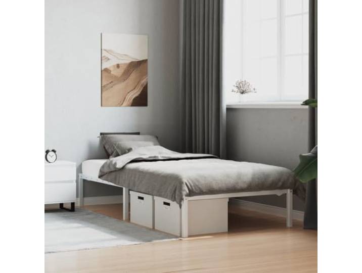 RJPLMFV Bettgestell aus Stahl, Weiß, 100 x 190 cm Lattenrost aus Metall inklusive, Stauraum unter dem Bett, robust und stabil