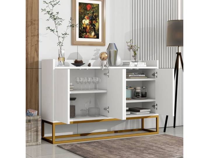 LPOSPI Buffet moderne - 4 portes sans poignées meuble design salon/salle à manger MDF + panneaux particules blanc 120x30x80 cm
