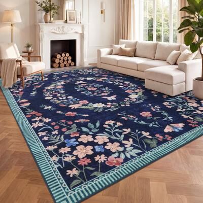 Garvee Retro Garden Floral Area Rug Non-Slip Washable Low Pile Carpet