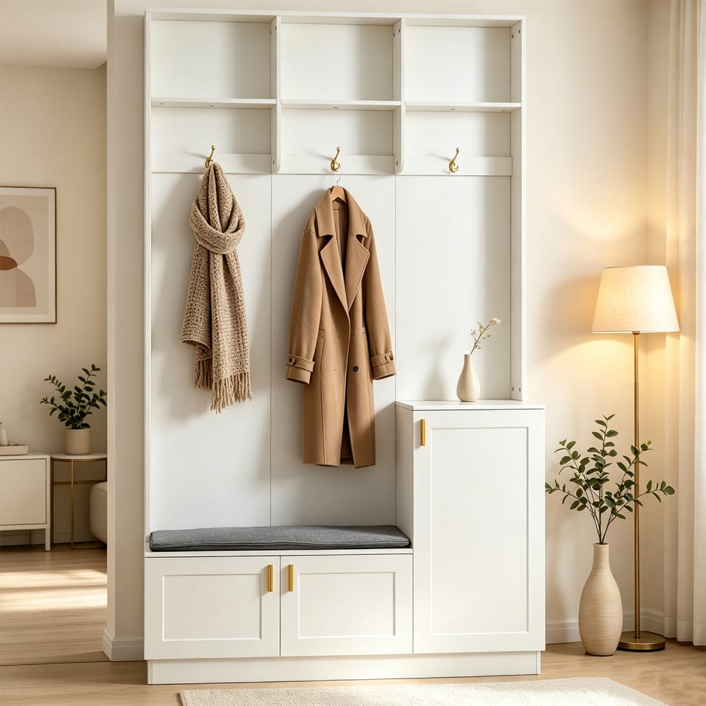 Meubles Cosy Ensemble dressing avec banc de rangement et porte-chaussures Blanc 120x200x40cm