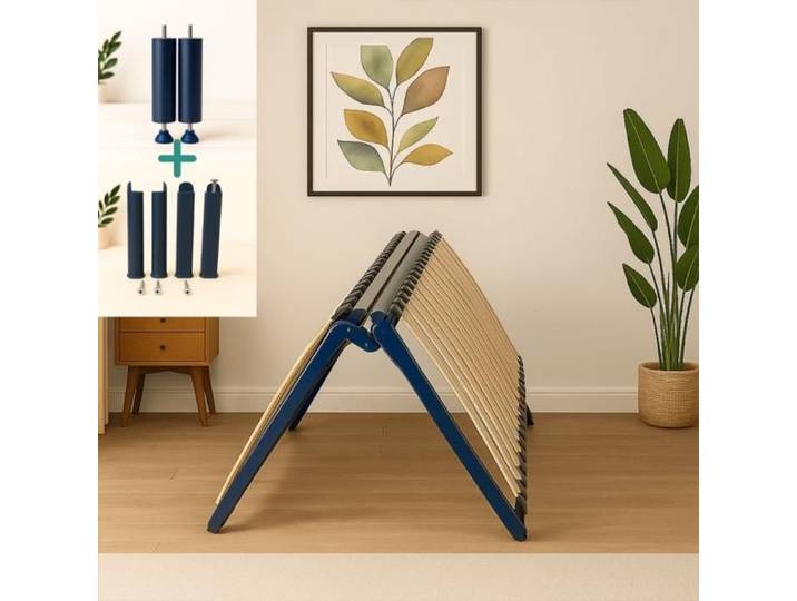Pack Sommier Pliable + 6 pieds - Couchage 140 cm - Sommier 2 Places à Lattes 40 Lattes Multiplis – Cadre Métal Époxy