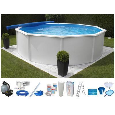 Rundpool KWAD "SUPREME weiß mit Sicherheitsleiter und Zubehör", weiß, H:132cm Ø:550cm, Schwimmbecken, Rundpool, inkl. Bodenisolation & Wasserpflege-Set, versch. Größen