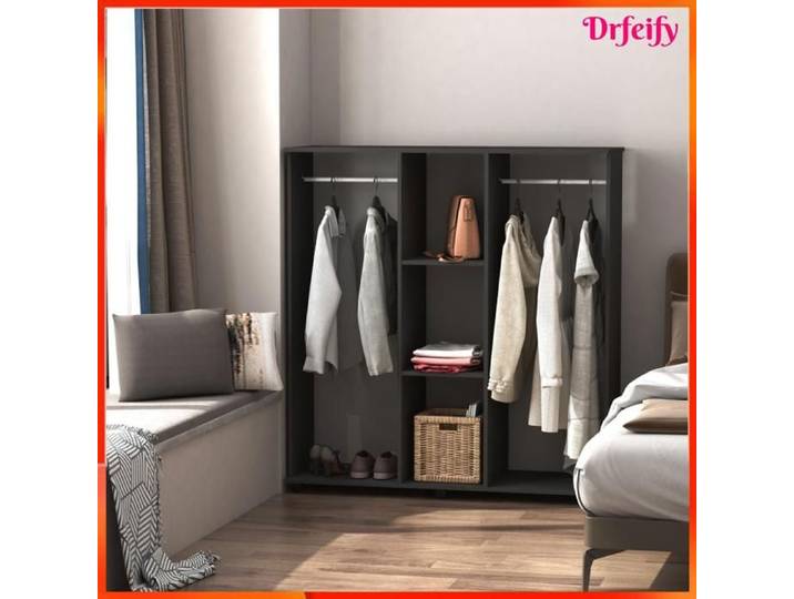 Armoire penderie - AKOZON - 8466 - 6 roulettes pivotantes - 2 barres de penderie - 3 étagères