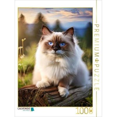 CALVENDO Puzzle Ragdoll liegt auf einem Baumstamm in der Wiese | 1000 Teile Lege-Größe 64x48cm Foto-Puzzle für glückliche Stunden, Game von , Calvendo