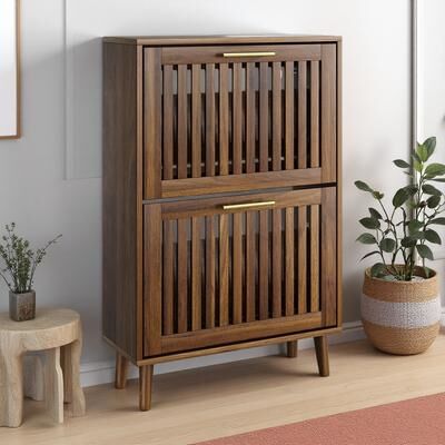 ZWYO HOSIMU Freestanding Shoe Cabinet with 2 Flip Drawers for Entryway