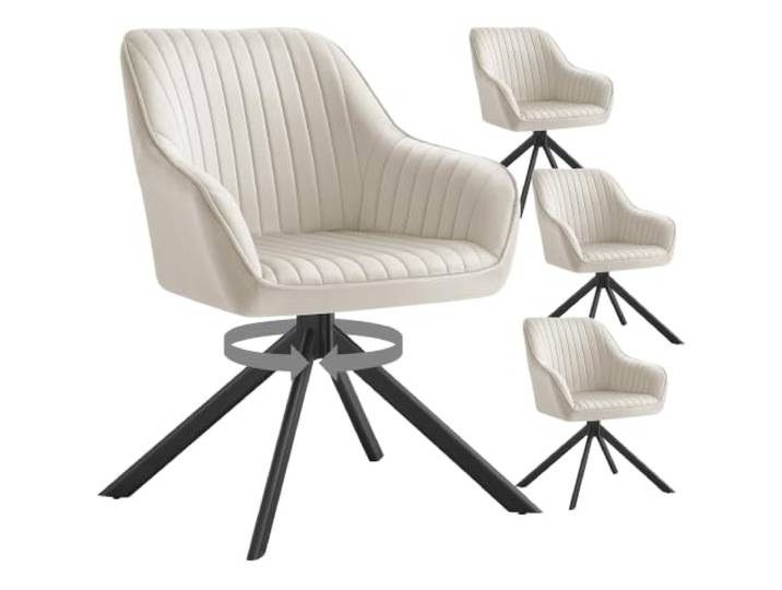 SONGMICS 4er Set Esszimmerstühle, Drehstuhl, Samt, Cappuccinobeige Cocktailsessel, Schminktisch Sessel Beige, Polsterstuhl mit Armlehnen, für Küche und Wohnzimmer, TYRA Kollektion