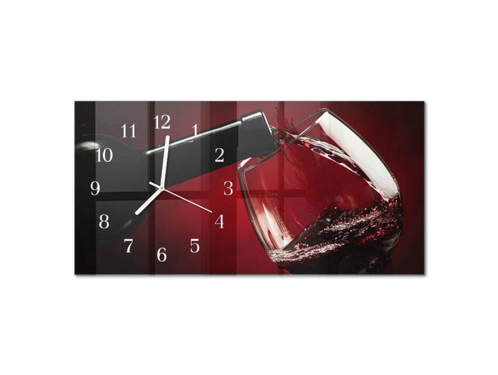 Tulup Wanduhr 60x30 cm - Steine, Rot, Glas, Rechteckig, 60x30x0.4 cm, Dekoration, Uhren, Wanduhren